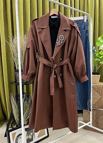 Oversize Model Kahverengi Trençkot