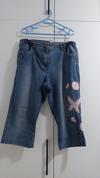 İşlemeli Büyük Beden Jeans / uzun boylulara kapri