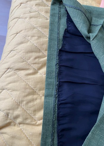 Zeytin yağı rengi Keten Pilili Midi Kadın Etek - Görsel 5