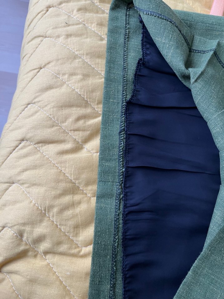 Zeytin yağı rengi Keten Pilili Midi Kadın Etek - Görsel 5