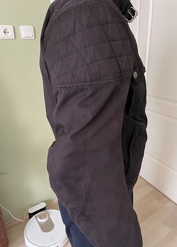 Düğmeli Siyah Denim Biker Ceket - Görsel 13