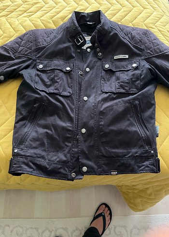 Düğmeli Siyah Denim Biker Ceket - Görsel 10