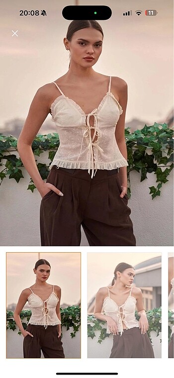 Krem vintage tül dantel detaylı bluz