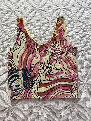 Sarı vintage desenli askılı büstiyer