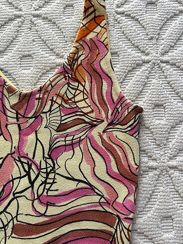 American Retro Sarı vintage desenli askılı büstiyer