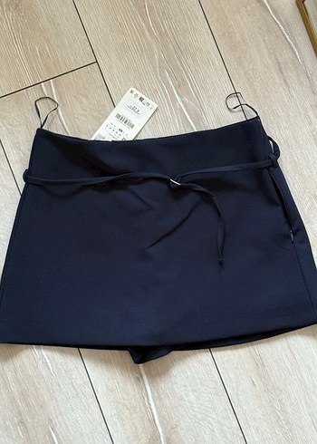 Lacivert Kemerli Mini Etek