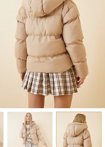 Stradivarius Bej Mini Şişme Kadın Mont