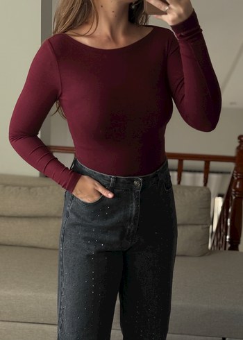 Mango Bordo Kadın Uzun Kollu Basic bluz
