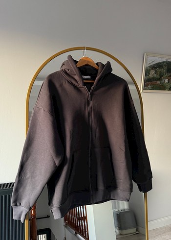 Fermuarlı Kahverengi Gri Rahat Sweatshirt
