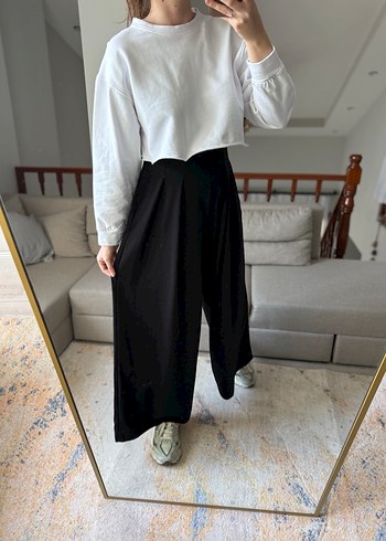 Kadın Siyah Pamuklu Rahat Kesim eşofman altı - Görsel 2