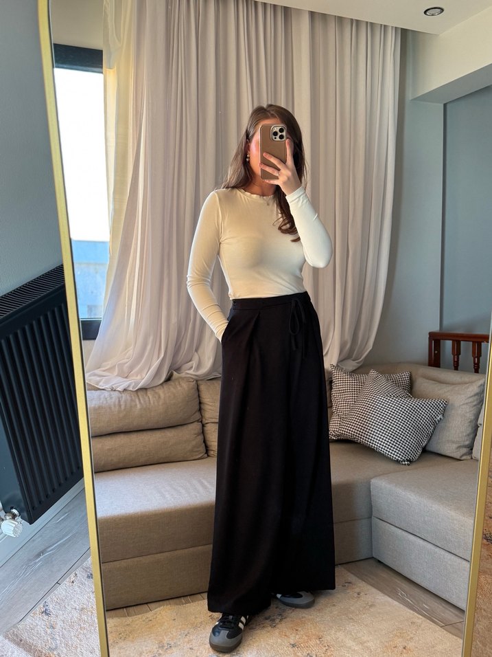 Siyah Kuşaklı Rahat Kesim Kadın eşofman altı - Görsel 3