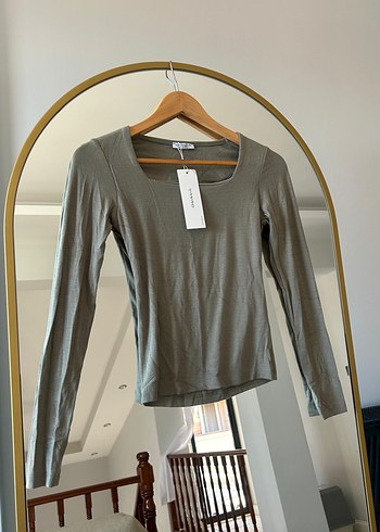 Kadın Haki Kare Yaka Uzun Kollu Bluz - Görsel 2