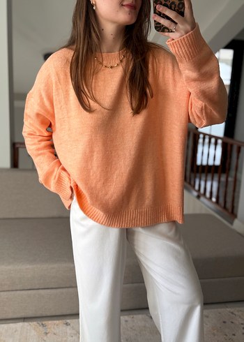 Turuncu Rahat Örme Kadın Kazak - Görsel 3