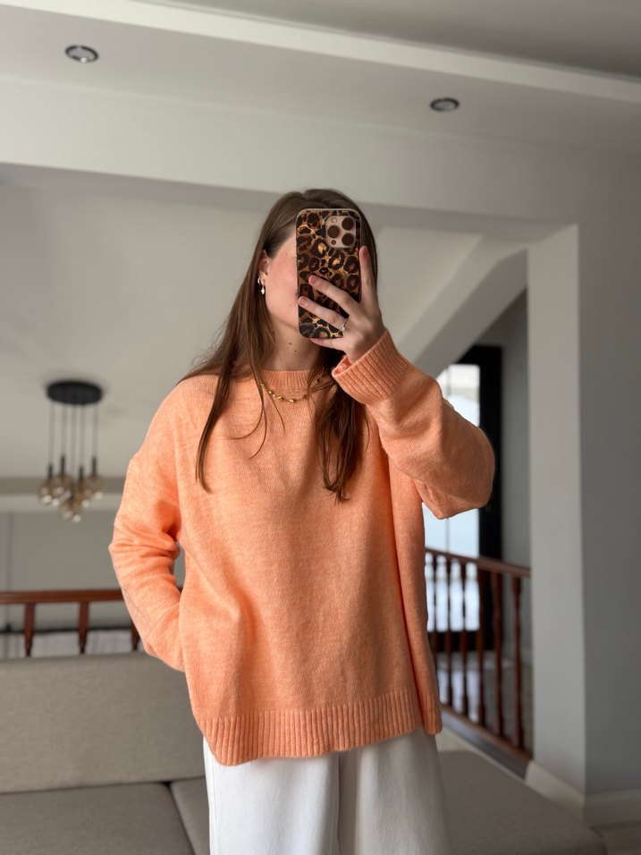 Turuncu Rahat Örme Kadın Kazak - Görsel 2