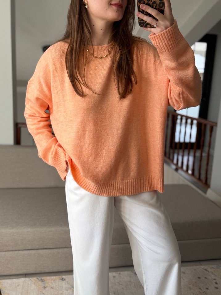 Turuncu Rahat Örme Kadın Kazak - Görsel 3