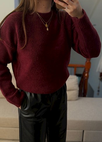 Bordo Kadın Uzun Kollu Triko Kazak - Görsel 3