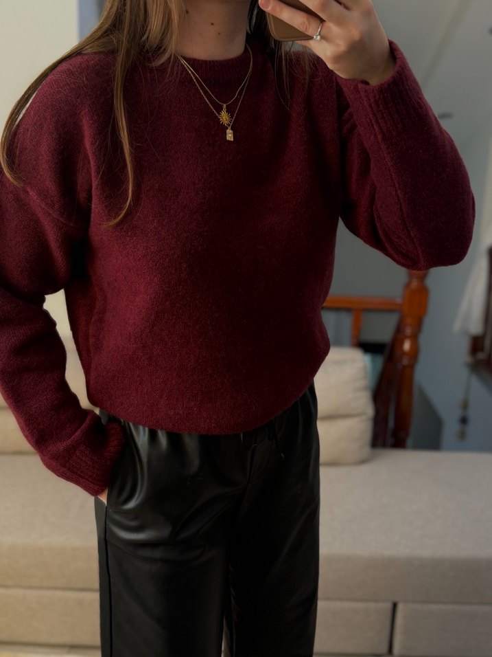 Bordo Kadın Uzun Kollu Triko Kazak - Görsel 3