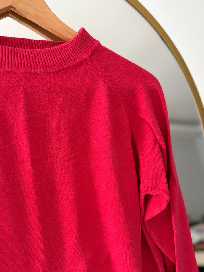 Kadın Kırmızı Uzun Kollu Bisiklet Yaka Kazak - Görsel 2