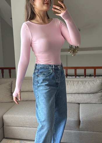 Pembe Uzun Kollu Basic Kadın Bluz - Görsel 2