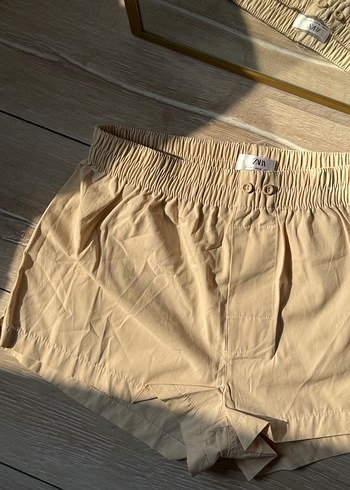 l Beden Bej Kadın Mini Şort Rahat Kesim