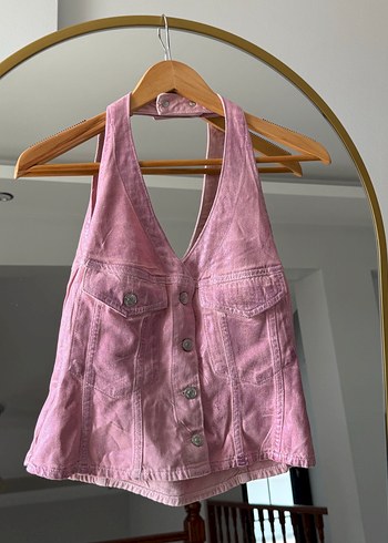 s Beden Düğmeli Pembe V Yaka parlak Yelek