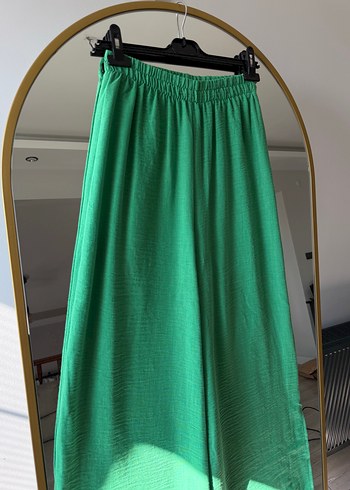 Zara Yeşil Bol Kesim Keten Pantolon