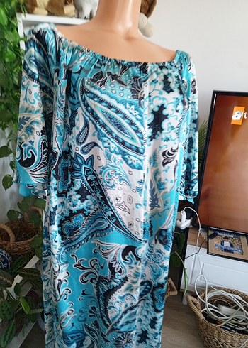 Zara Bohem Uzun Turkuaz Bağlama Desenli Elbise