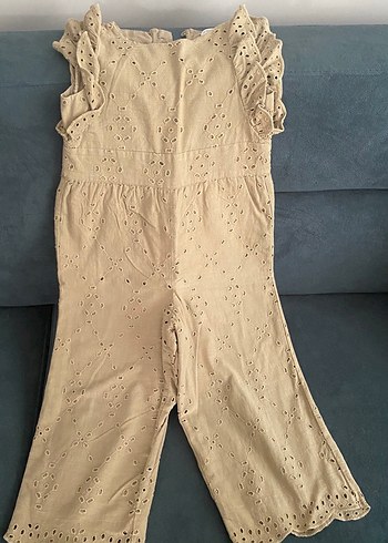 Zara Kız Bebek Nakışlı Keten Dantel Tulum