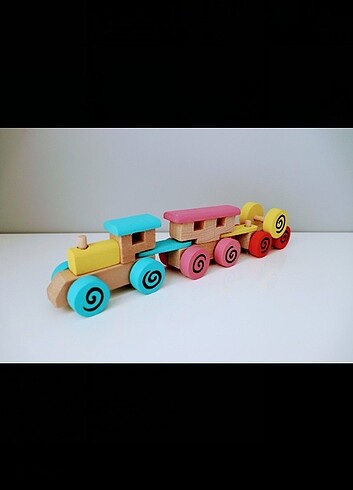 Ahşap oyuncak 2 vagonlu araba tren seti 