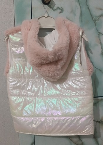 Kız Çocuk Peluş Detaylı Beyaz Yelek - Görsel 3