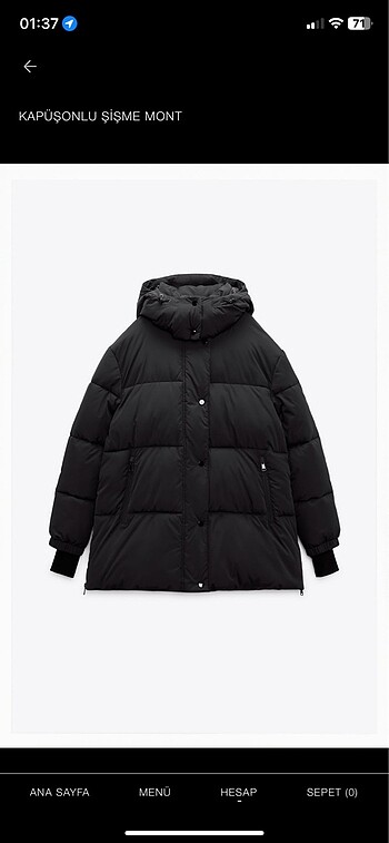 Zara kapişonlu şişme mont