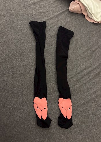 Çocuk Siyah Külotlu Çorap, Pembe Detaylı