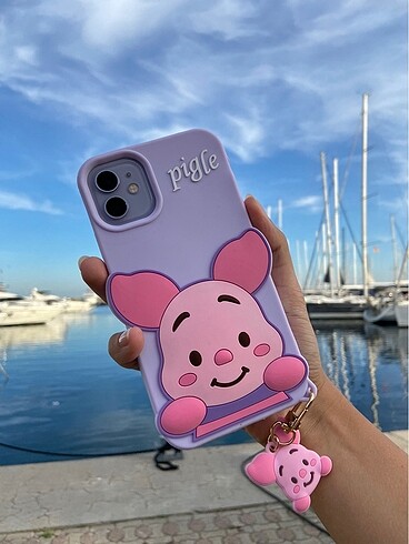 Piglet Hayvan Figürü Lila iPhone Telefon Kılıfı