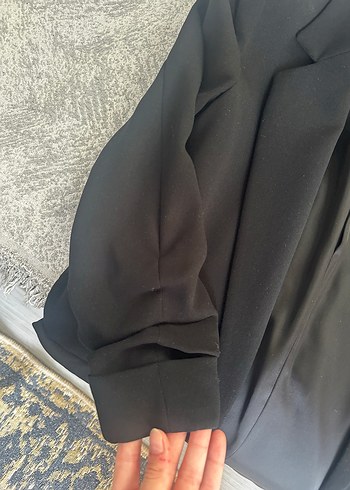 Kadın Siyah Düğmeli Midi Blazer Ceket - Görsel 4