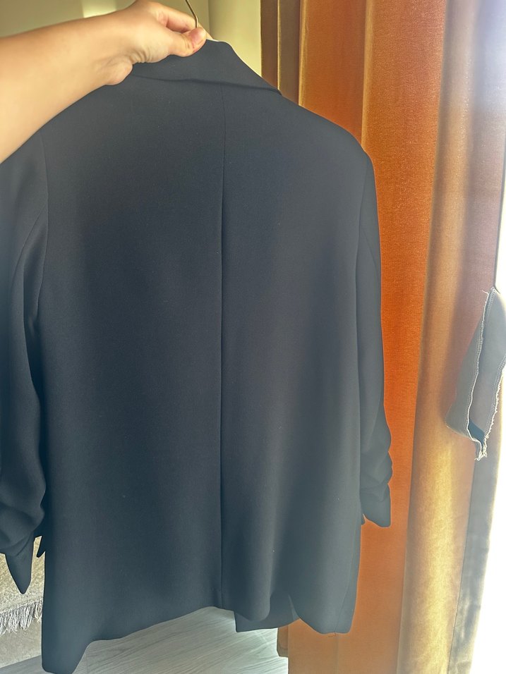 Kadın Siyah Düğmeli Midi Blazer Ceket - Görsel 5