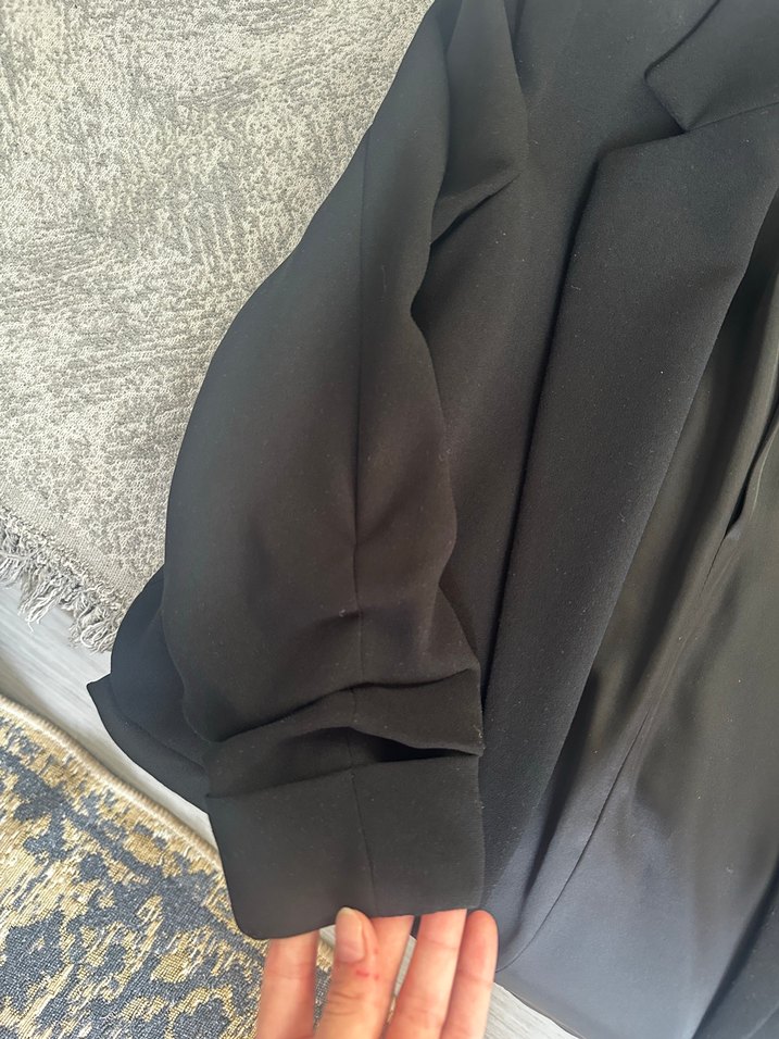 Kadın Siyah Düğmeli Midi Blazer Ceket - Görsel 4