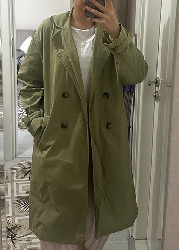 Kadın Haki Midi Keten Trençkot - Görsel 2