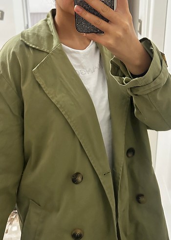Kadın Haki Midi Keten Trençkot - Görsel 4
