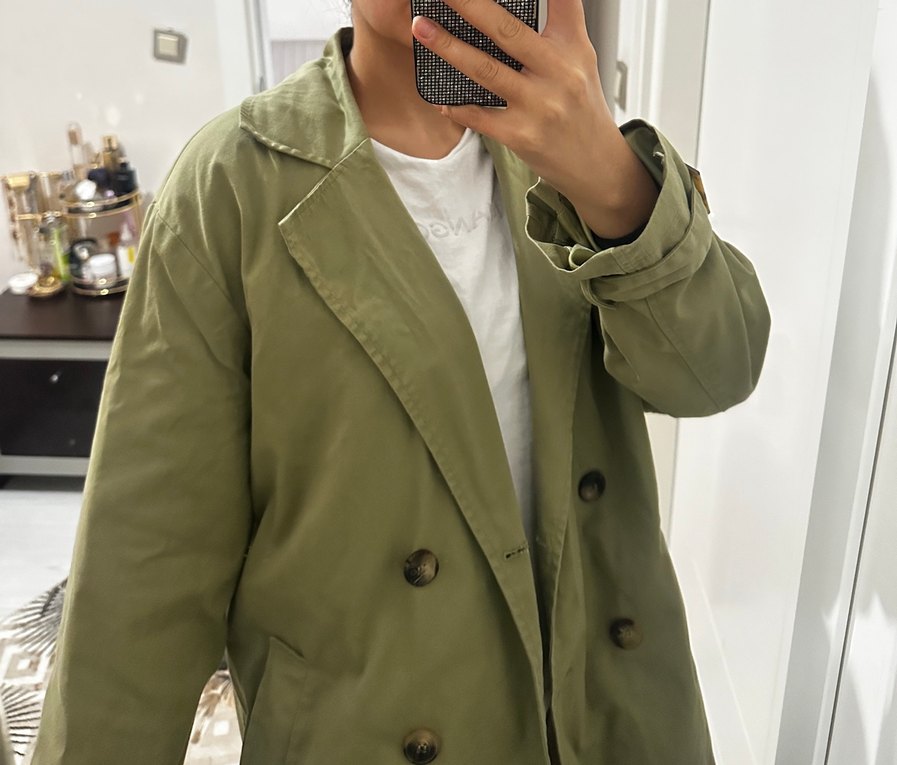 Kadın Haki Midi Keten Trençkot - Görsel 4