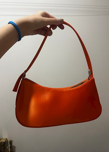Parlak Turuncu Deri Kadın Omuz Çantası - Görsel 2
