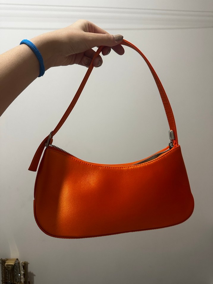 Parlak Turuncu Deri Kadın Omuz Çantası - Görsel 2