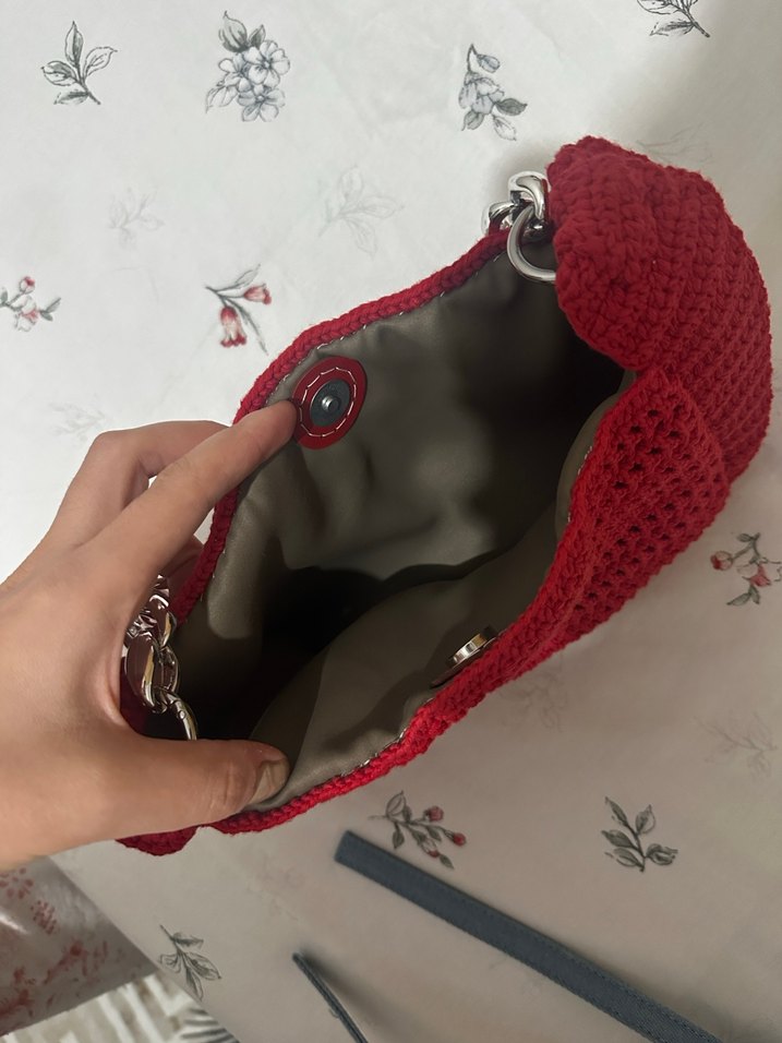 Kırmızı Zincir Detaylı Triko Kadın Çanta - Görsel 3