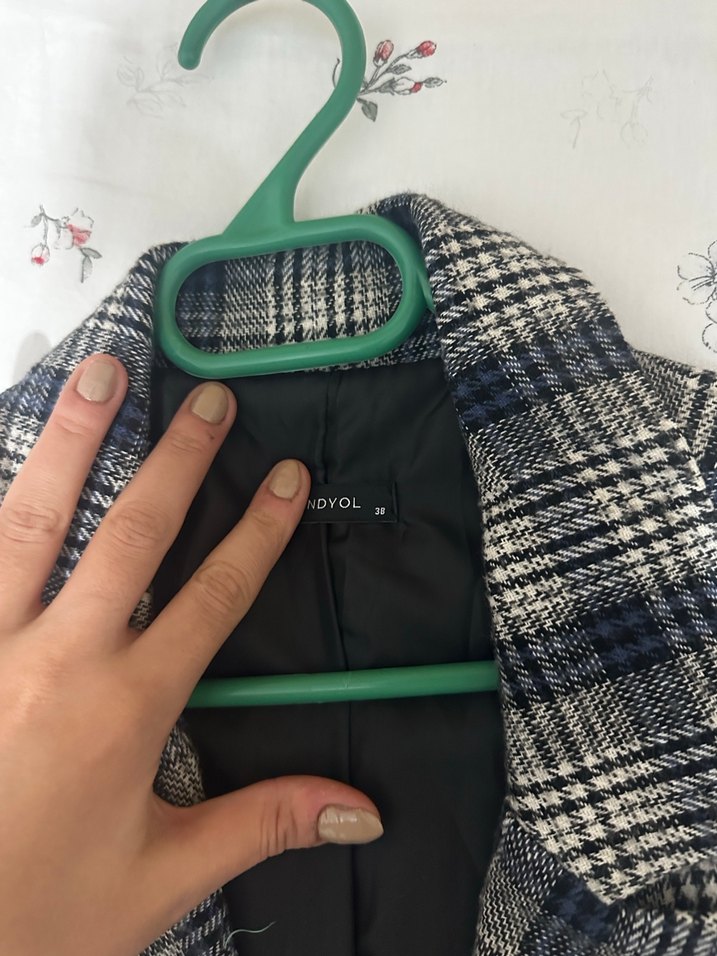 Ekose Desenli Gri Kadın Blazer Ceket - Görsel 2