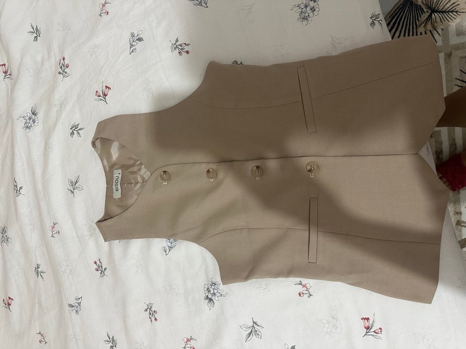 Krem keten yelek - Görsel 5