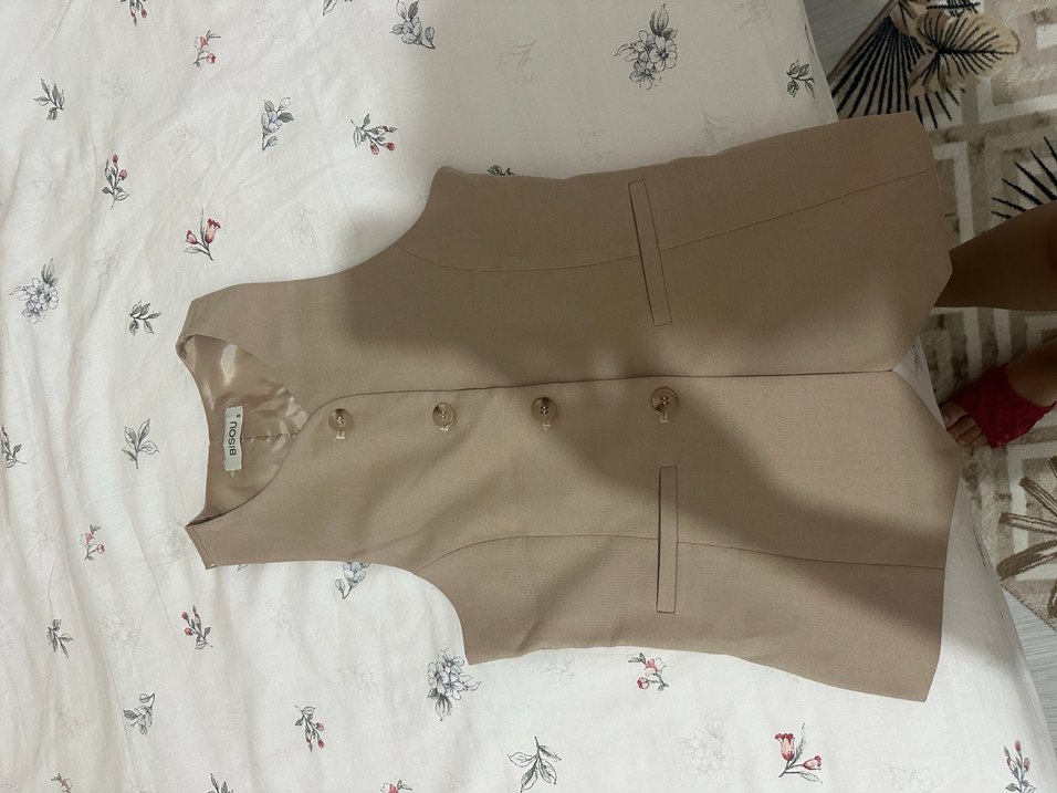 Krem keten yelek - Görsel 4