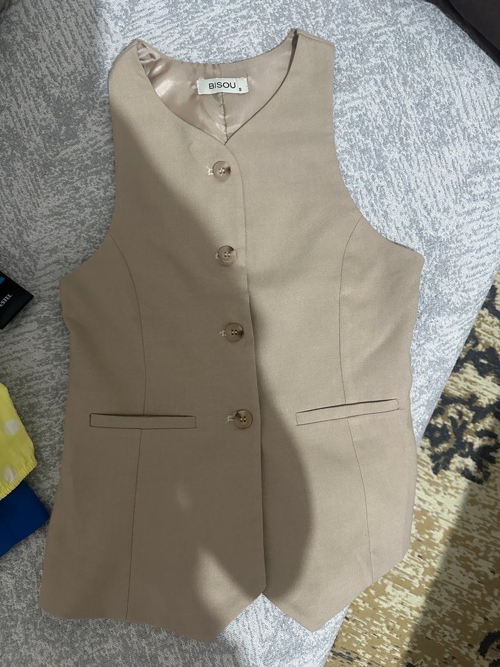 Krem keten yelek - Görsel 3