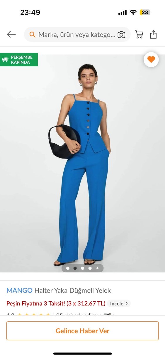 MANGO Düğmeli Halter Yaka Mavi Yelek - Görsel 2