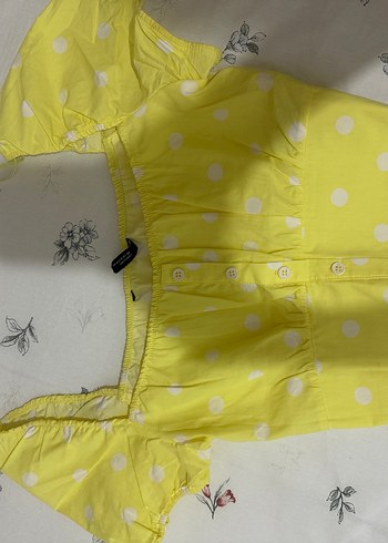xs Beden Sarı Puantiyeli Kısa Denim Bluz