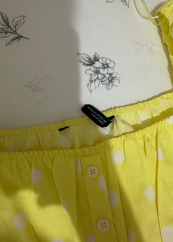 Zara Sarı Puantiyeli Kısa Denim Bluz