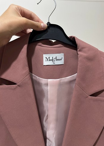 Düğmeli, Normal Boy, Bej Kadın Blazer - Görsel 2